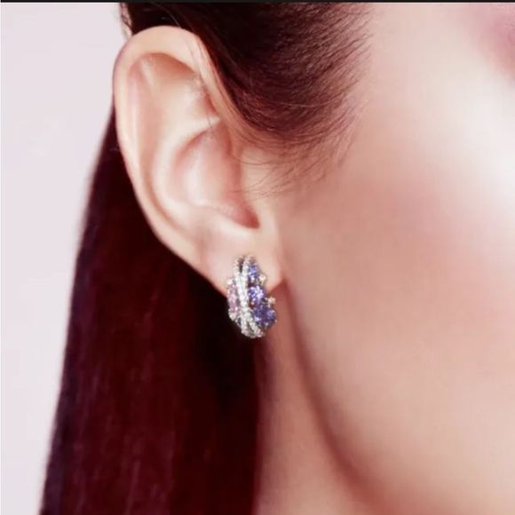 💎Silver Blue Sapphire Diamond Earrings - Picture 6 of 10